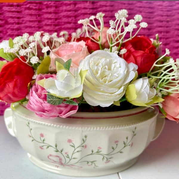 Churchill Mille Fleur Floral Bowl Arrangement  Faux Flower Centrepiece  Vintage