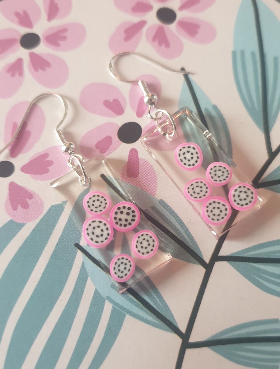 Rectangle dragonfruit resin earrings