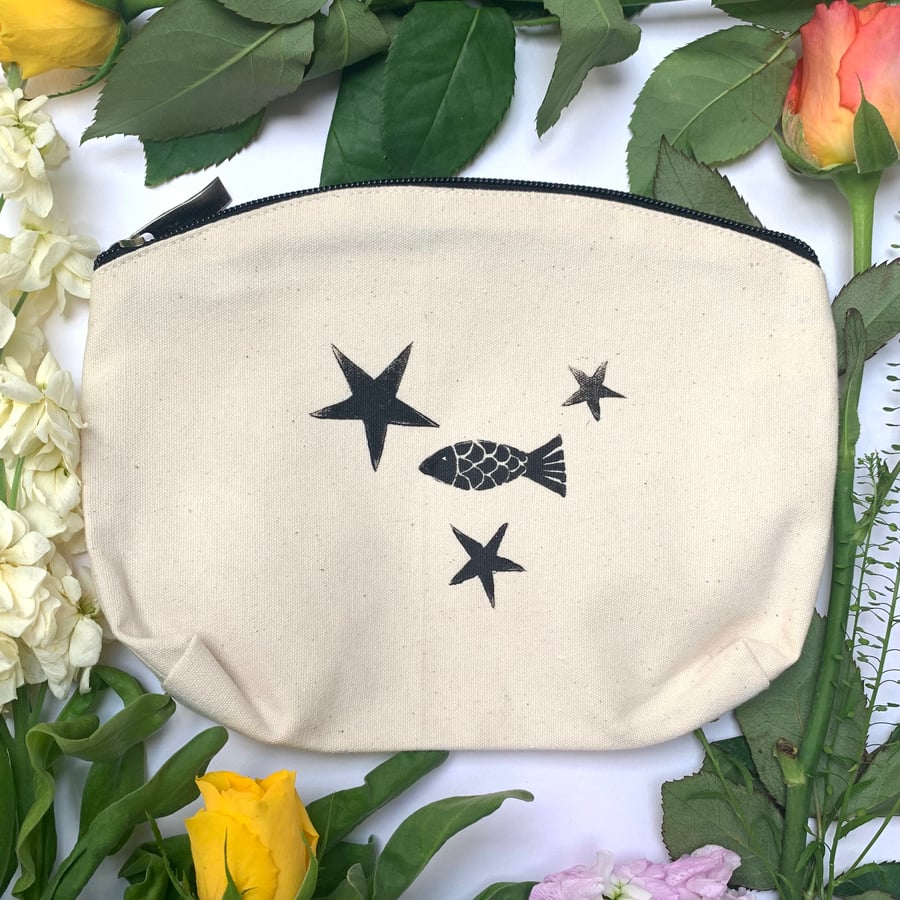 Lino Printed Zip Bag