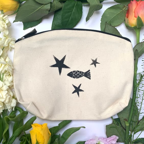 Lino Printed Zip Bag