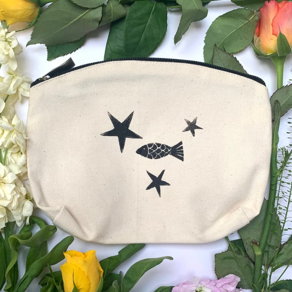 Lino Printed Zip Bag