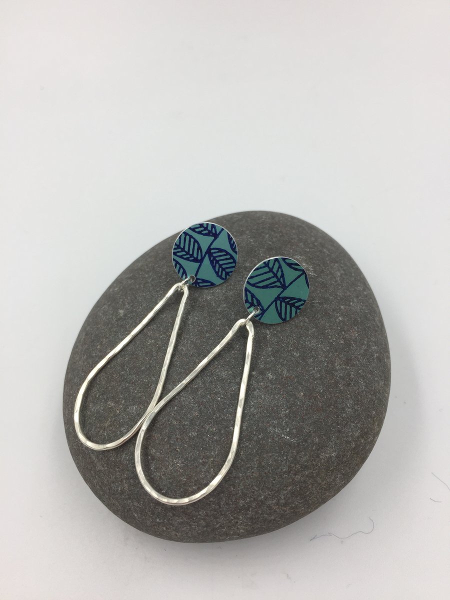 Teal leaf studs with silver wire drop