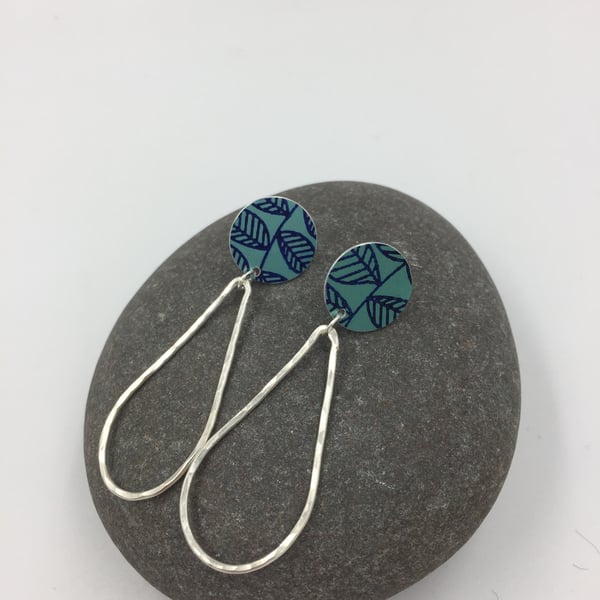 Teal leaf studs with silver wire drop