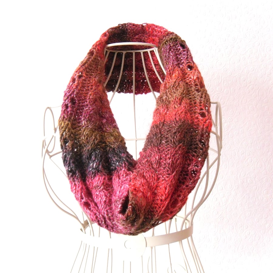 Autumn harvest cowl scarf , hand knit Silk & mohair accessory