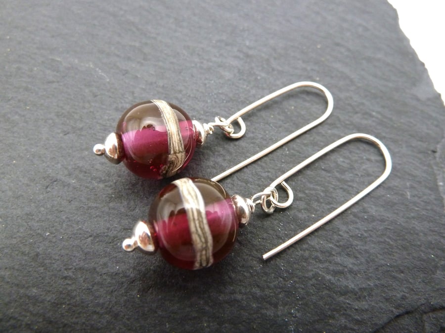 sterling silver earrings, lampwork glass jewellery