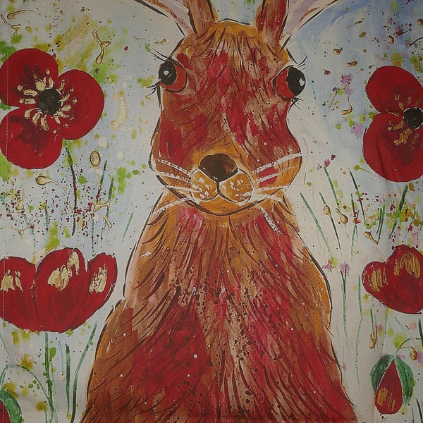  Colourful Hare and Poppies Tea towel 