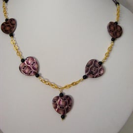 Purple Print Shell Heart Necklace