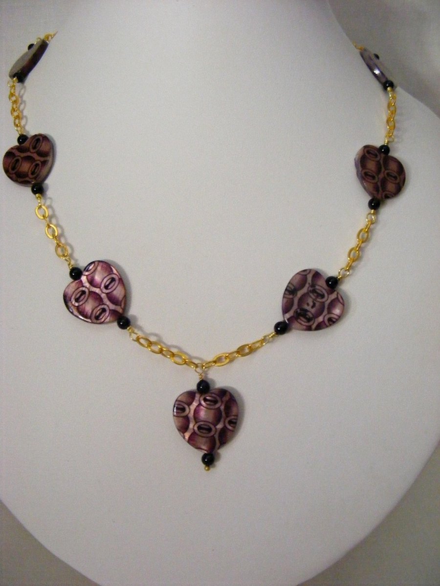 Purple Print Shell Heart Necklace
