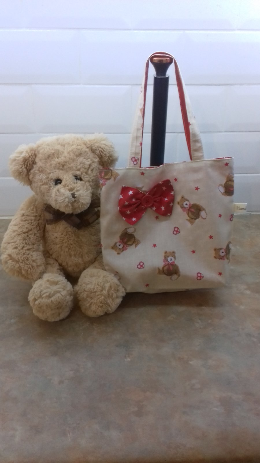 Little girls tote bag with teddy bear bow stars and hearts 