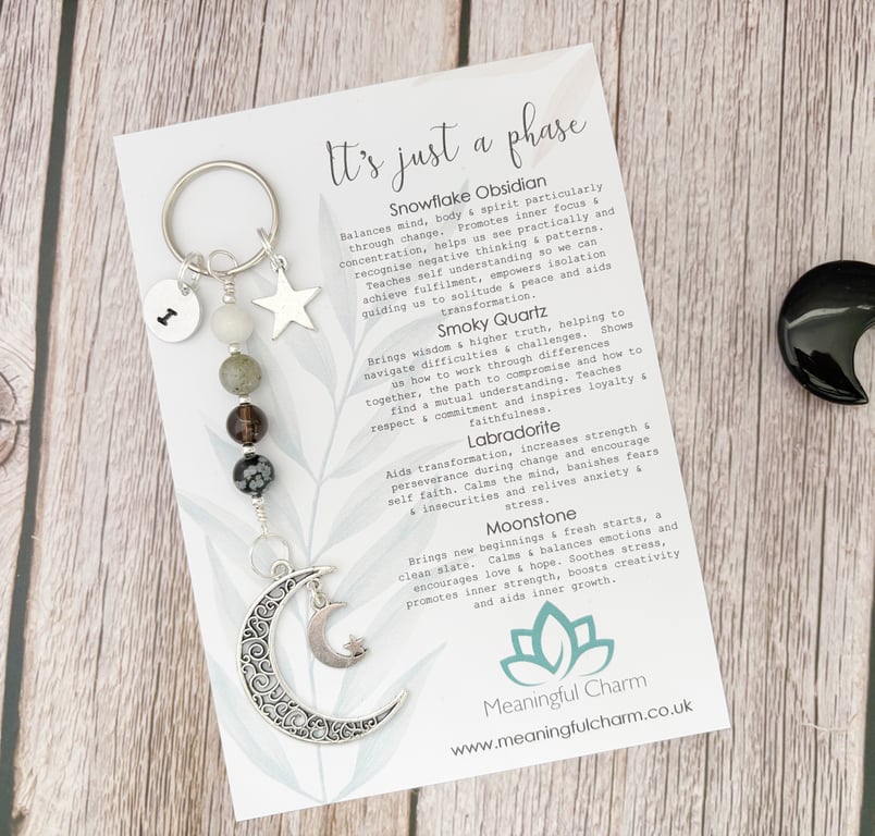 Personalised Moon Phase Crystal Keyring Crystal Gifts Gemstone Keychain 