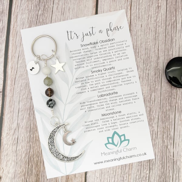 Personalised Moon Phase Crystal Keyring Crystal Gifts Gemstone Keychain 