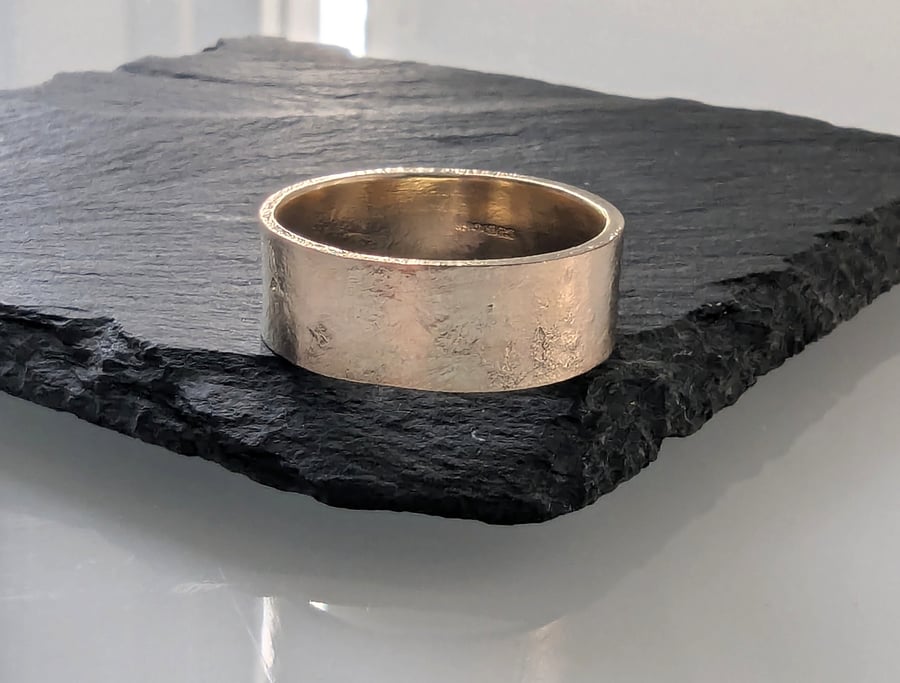 Solid Gold 9 Carat Hallmarked Band Textured Ring, UNISEX