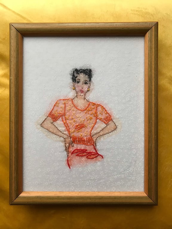 Vintage style fashion watercolour embroidery