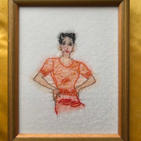 Vintage style fashion watercolour embroidery