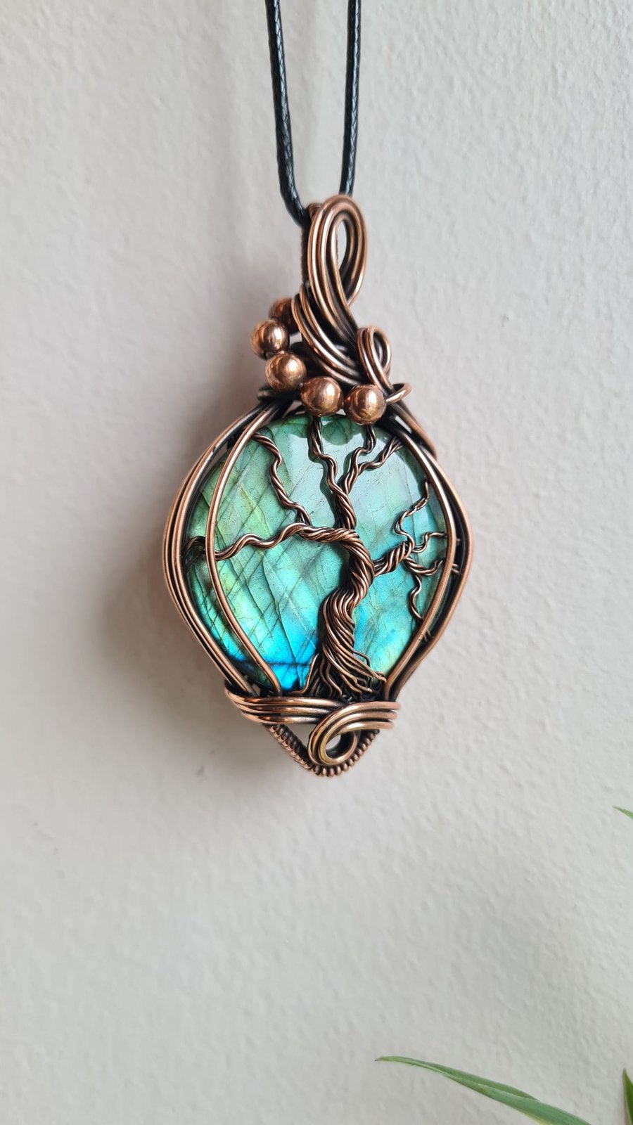 Blue Labradorite & Copper Tree of Life Pendant Necklace Gift Crystal Jewellery