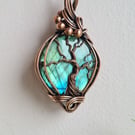 Blue Labradorite & Copper Tree of Life Pendant Necklace Gift Crystal Jewellery