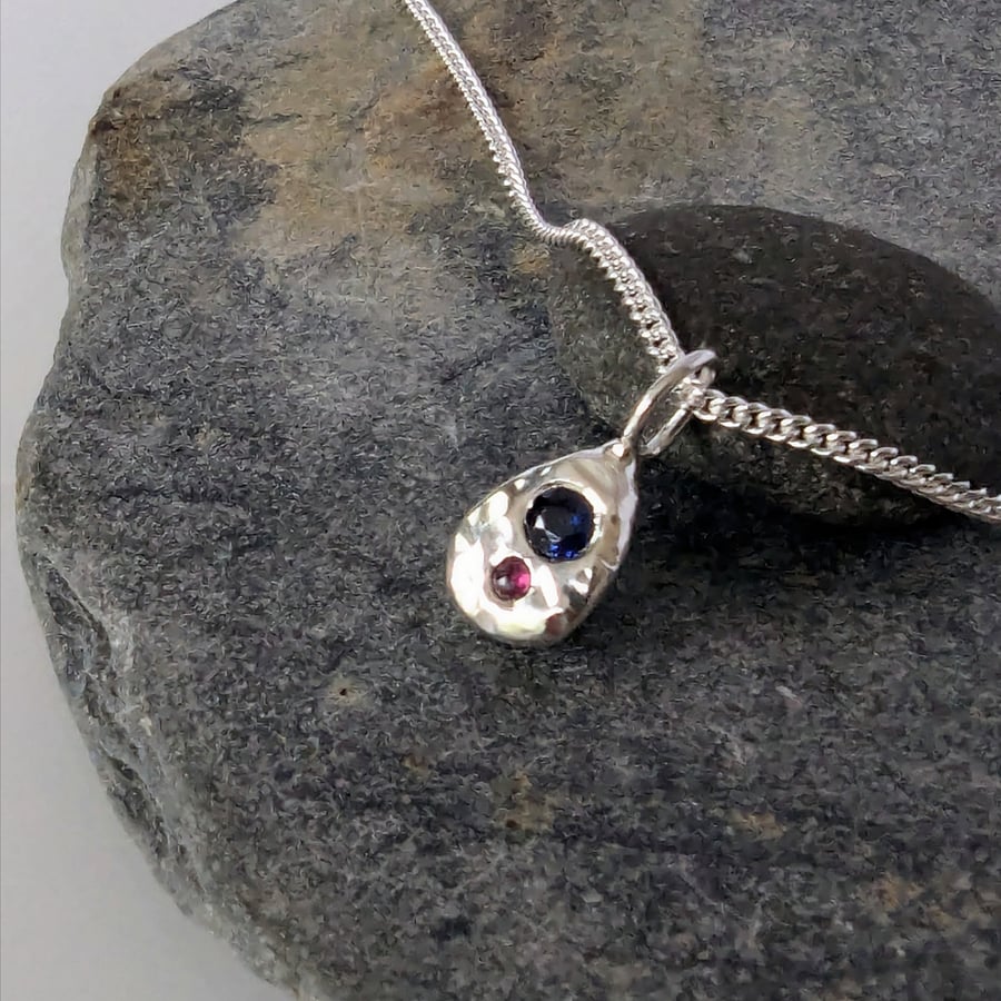 STERLING SILVER Ruby & Sapphire Freeform Pendant