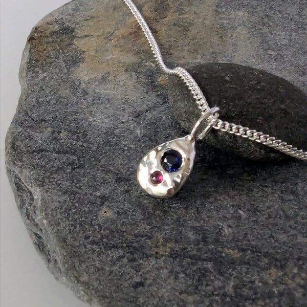 NATURAL RUBY & SAPPHIRE Handmade Sterling Silver Freeform Pendant