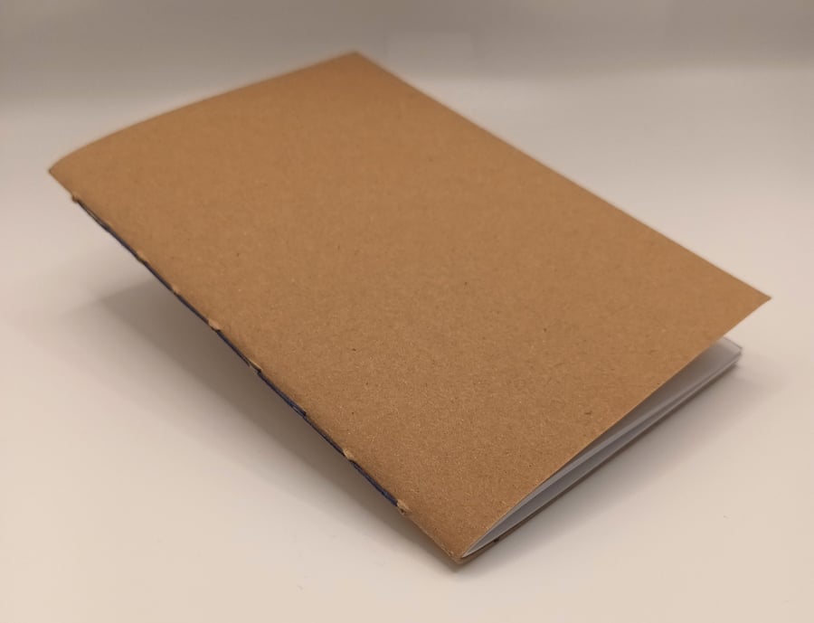 Hand bound, A6 Kraft cover Notebook, Dark Blue binding, White paper