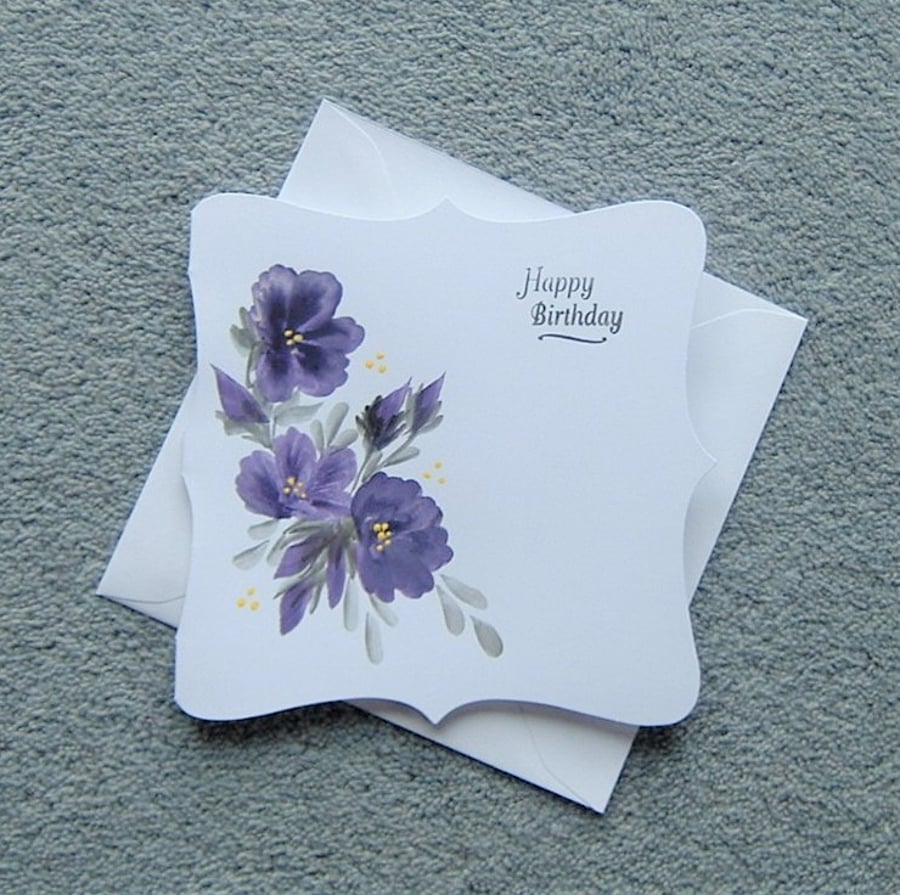 hand painted floral Birthday card ( ref F 224 ) - Folksy