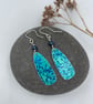 Teal aluminium cow parsley drop earrings with blue bead - Image 4