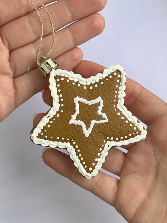 Christmas Tree Decoration Gingerbread Style Ornament Star - READY TO SHIP