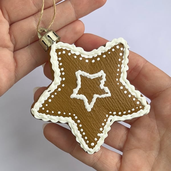 Christmas Tree Decoration Gingerbread Style Ornament Star - READY TO SHIP