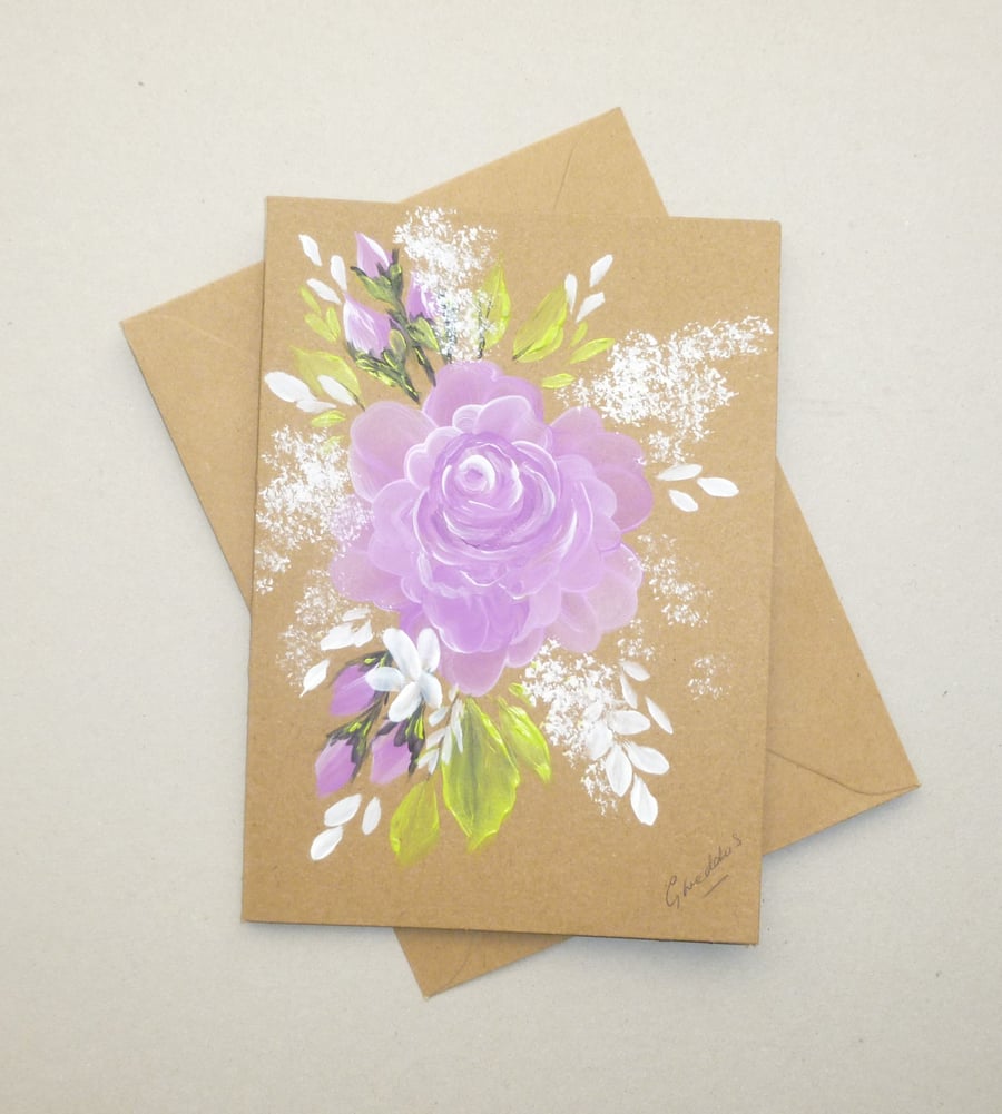 hand painted greetings card on recycled card ( ref FA 46 B1 )