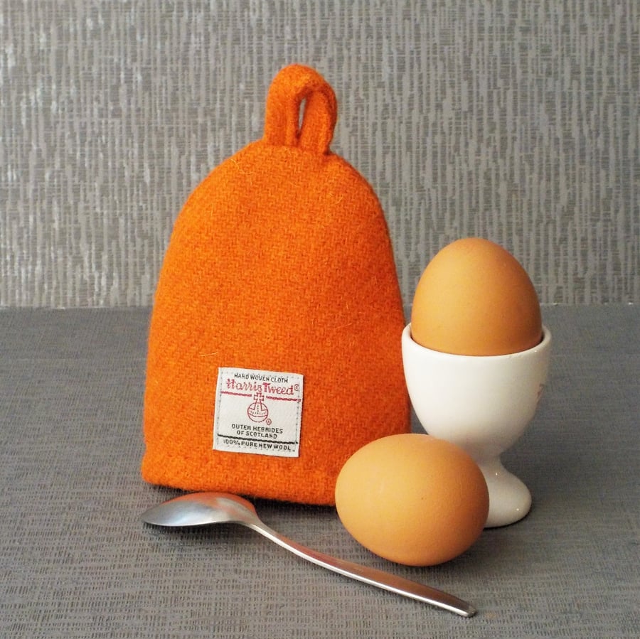 Harris tweed egg cosy bright orange 
