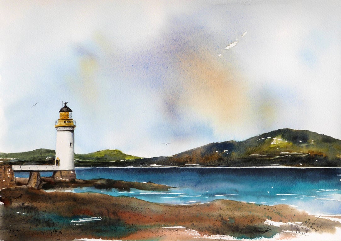 Rubha nan Gall lighthouse, Original Watercolour Painting.
