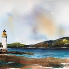 Rubha nan Gall lighthouse, Original Watercolour Painting.