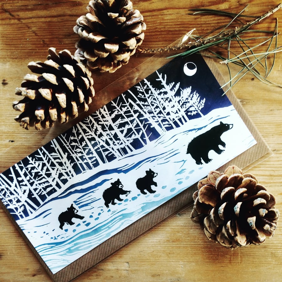 ‘Follow the leader’ bear family Christmas card
