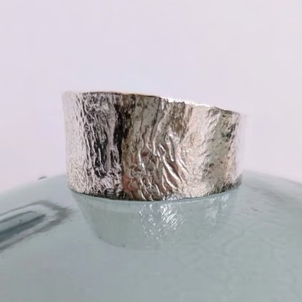 Textured Wide Band Sterling Silver Ring - Arc Shape