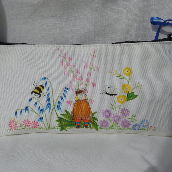 Pencil Case Printed With Original Artwork Of Woodland Scene With Bee Butterfly 