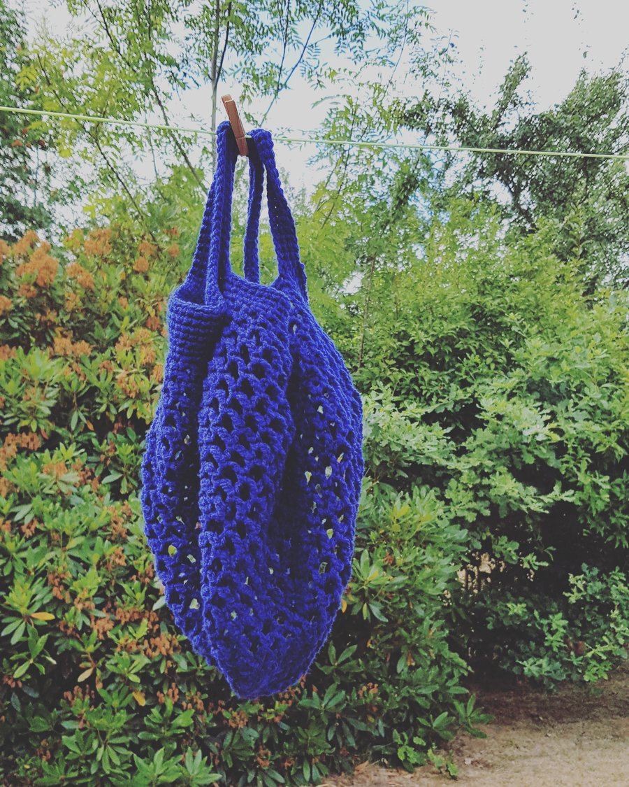 Dark Blue Mesh Crochet Market Bag