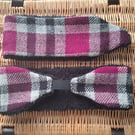 Cosy Earwarmers - Grey and Pink Check Harris Tweed 