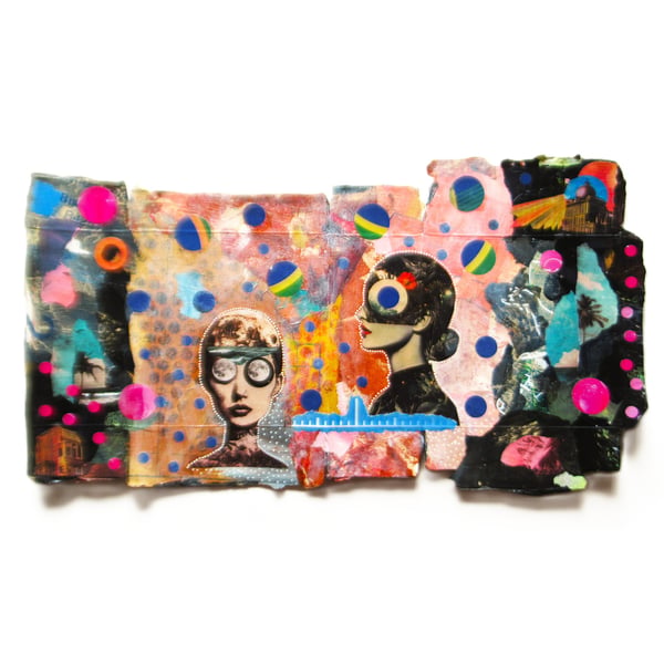 Surreal Female Portrait on Recycled Card OOAK Eco-Friendly Assemblage Artwork