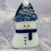 Snowman Hand fused Glass Tea Light holder. (With tea light)