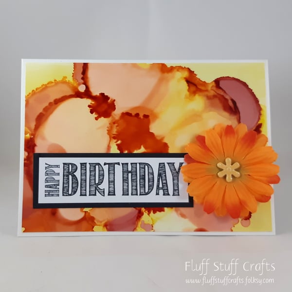 Handmade alcohol ink birthday card