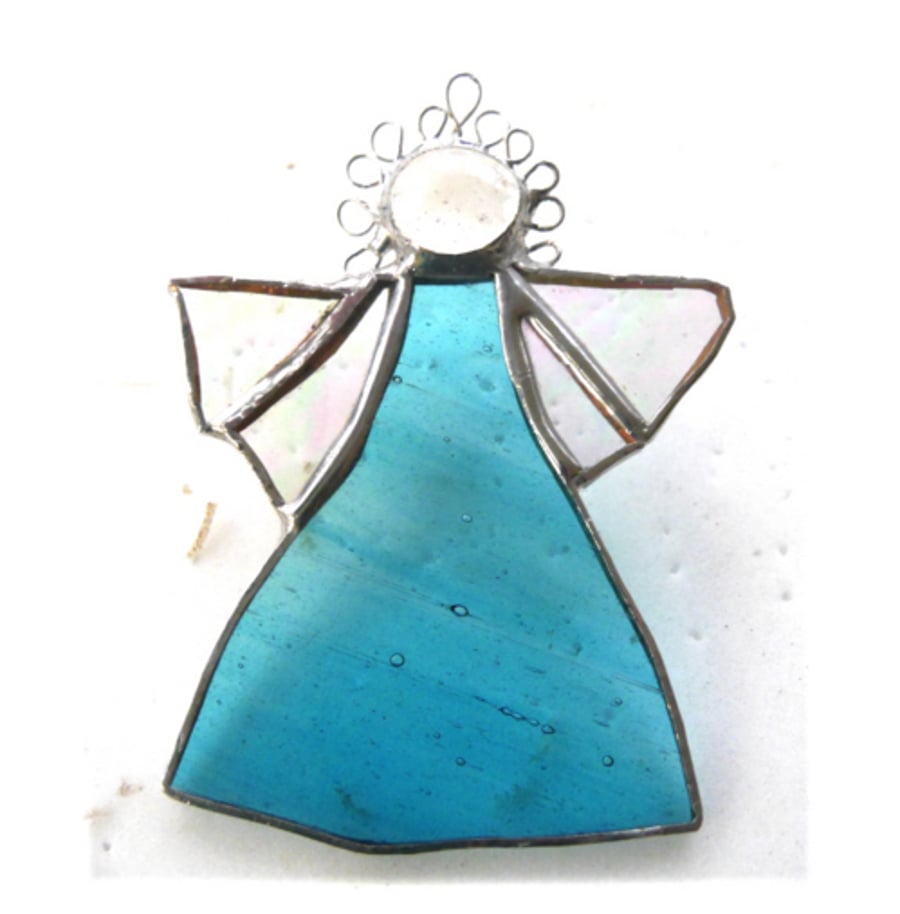 SOLD Angel Turquoise Stained Glass suncatcher Christmas decoration 035
