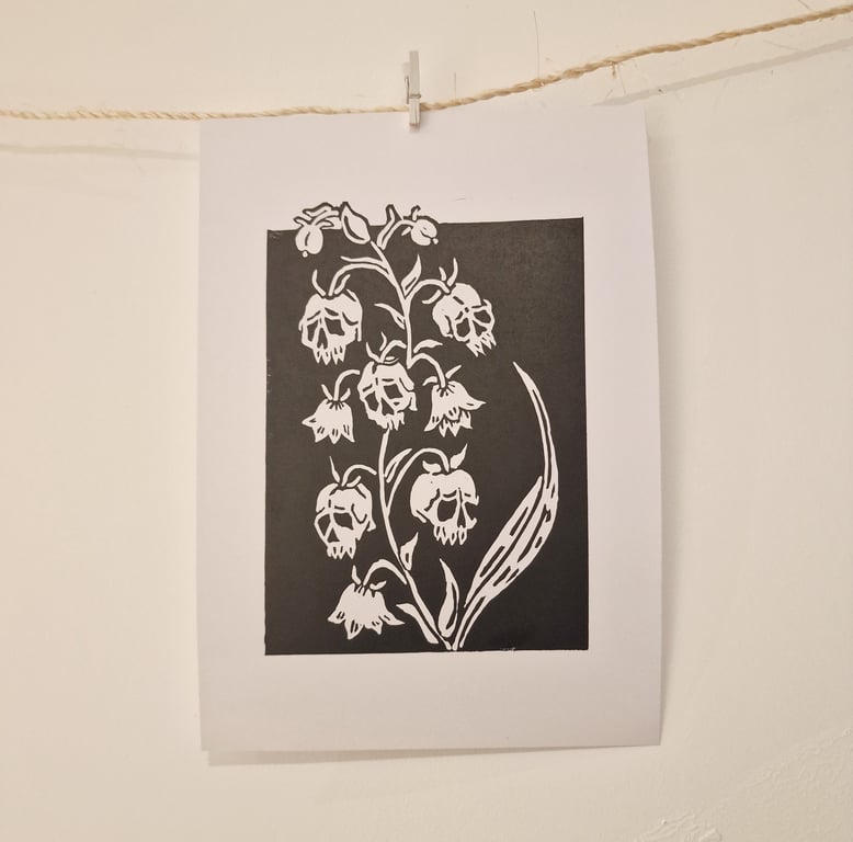 Lily of the Valley Skulls Lino Print