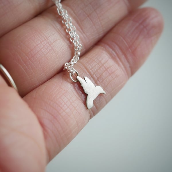 Tiny eco silver hummingbird necklace