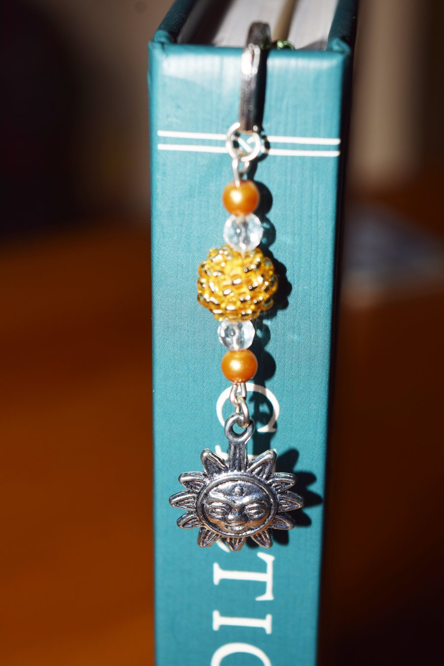 Sun Charm Beaded Metal Shepherd's Hook Bookmark