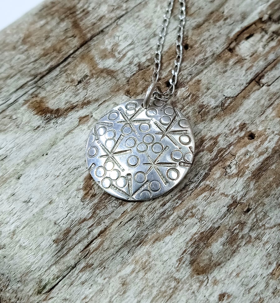 Sterling Silver Hand Stamped Disc Pendant (NKSSPDDC1) - UK Free Post