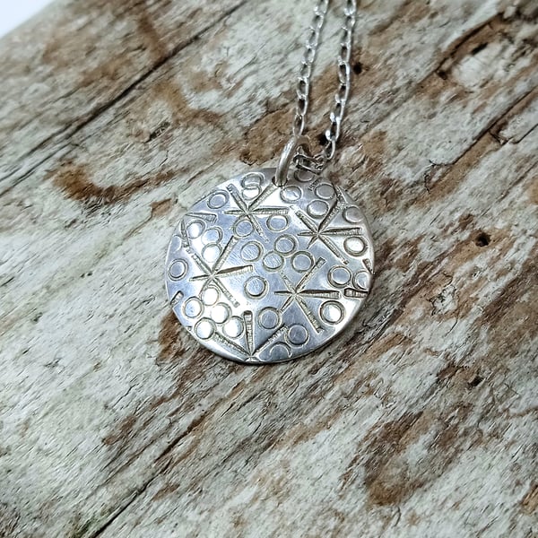 Sterling Silver Hand Stamped Disc Pendant (NKSSPDDC1) - UK Free Post