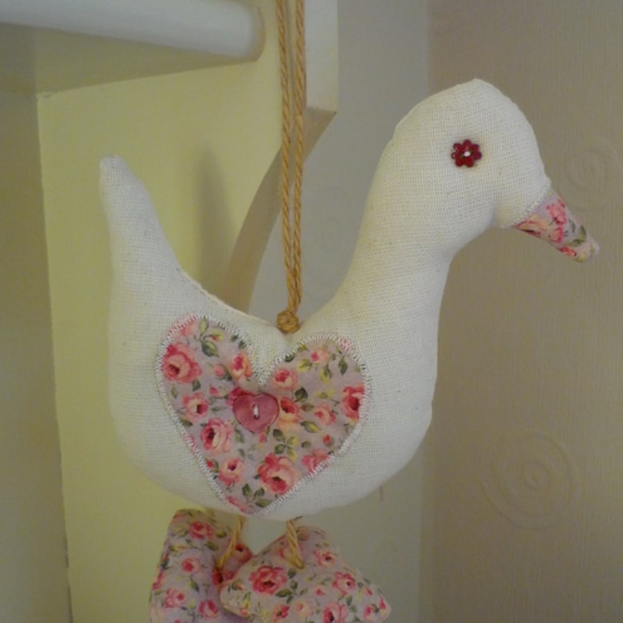 Shabby Chic Hanging Duck Hearts and Ditsy Roses