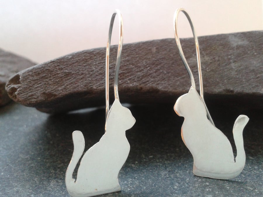 Teeny Tiny Silver Cat Earrings