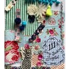 Scrapbooking kit, supplies bundle, fabric, trims, journalling accessories blues