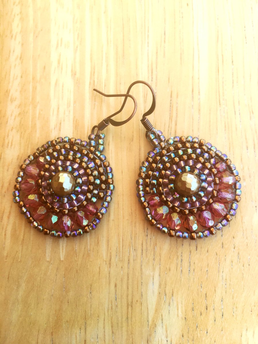 Brick Stitch Seed Bead Circle Earrings 