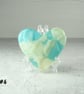 Fused glass heart turquoise and cream pocket hug with stand 5x4.5cm (4)